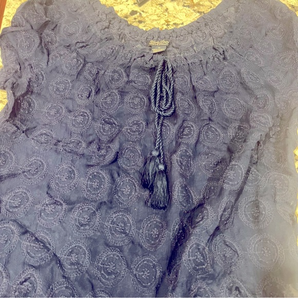 LUCKY BRAND Tassel Tie Split Neck Top peasant blouse Sheer medallion lace - Picture 3 of 10